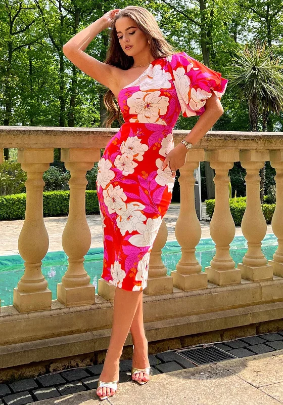 Limited Time Girl in Mind Willow Floral One Shoulder Dress, Pink Multi