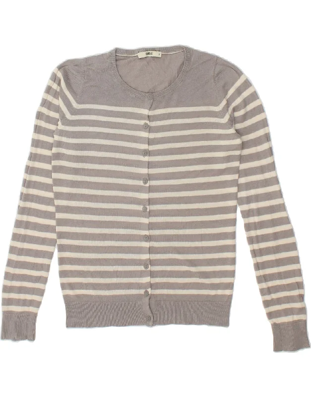 OASIS Womens Cardigan Sweater UK 10 Small Grey Striped Cotton