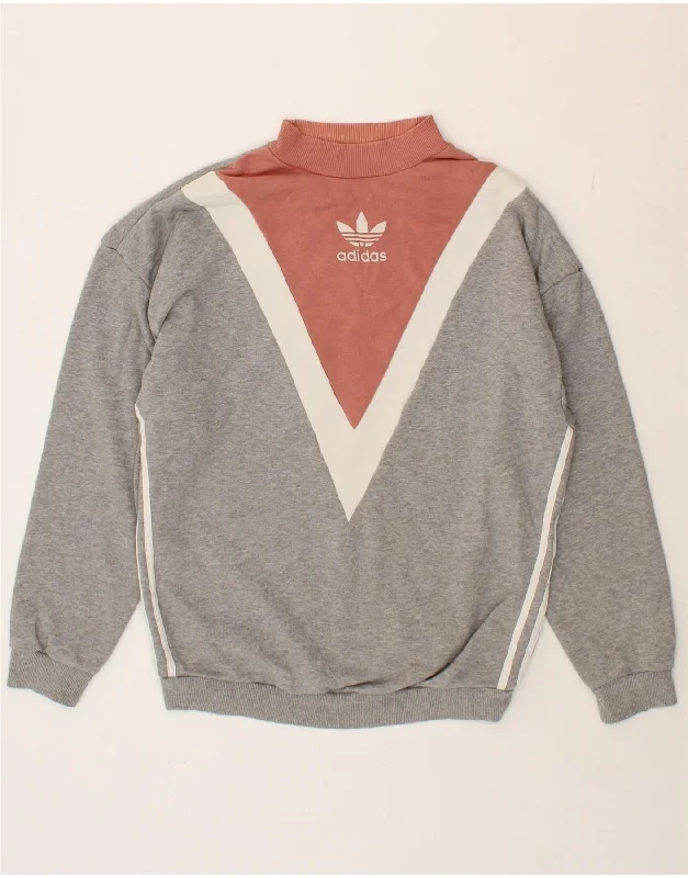 ADIDAS Womens Sweatshirt Jumper UK 12 Medium  Grey Colourblock Cotton