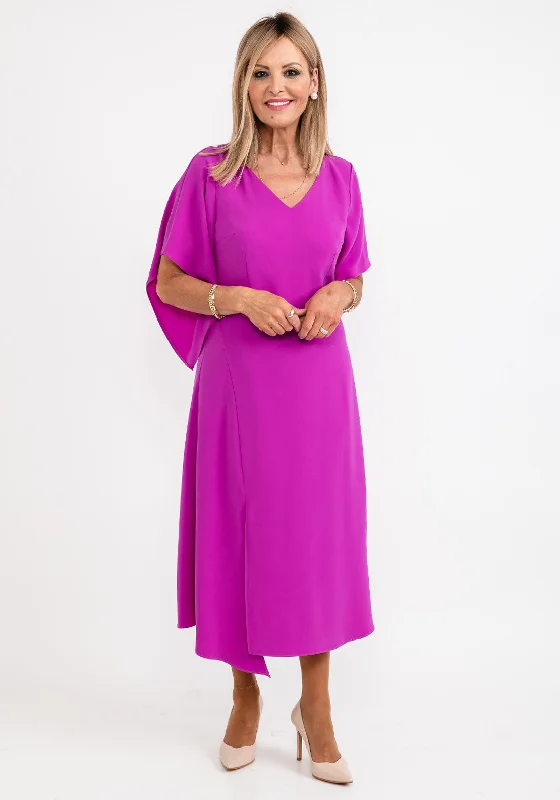 Final Clearance Ella Boo Drape Sleeve A Line Midi Dress, Fuchsia