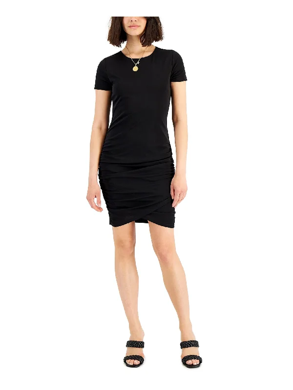 Final Sale INC Womens Black Ruched Lined Pullover Short Sleeve Crew Neck Above The Knee Sheath Dress Final Sale INC Womens Black Ruched Lined Pullover Short Sleeve Crew Neck Above The Knee Sheath Dress