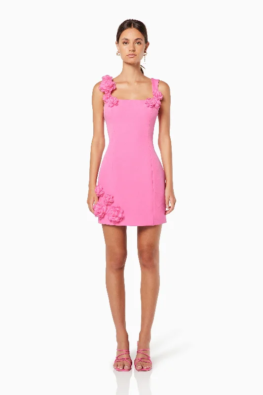 Limited Availability Trompe 3D Floral Mini Dress Pink