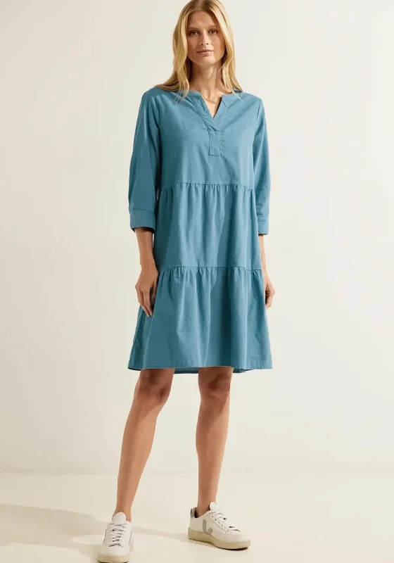 Cecil Corduroy Tiered Knee Length Dress, Adriatic Blue