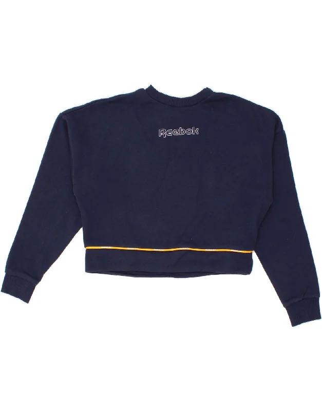 REEBOK Womens Oversized Crop Graphic Sweatshirt Jumper UK 4/6 XS Navy Blue