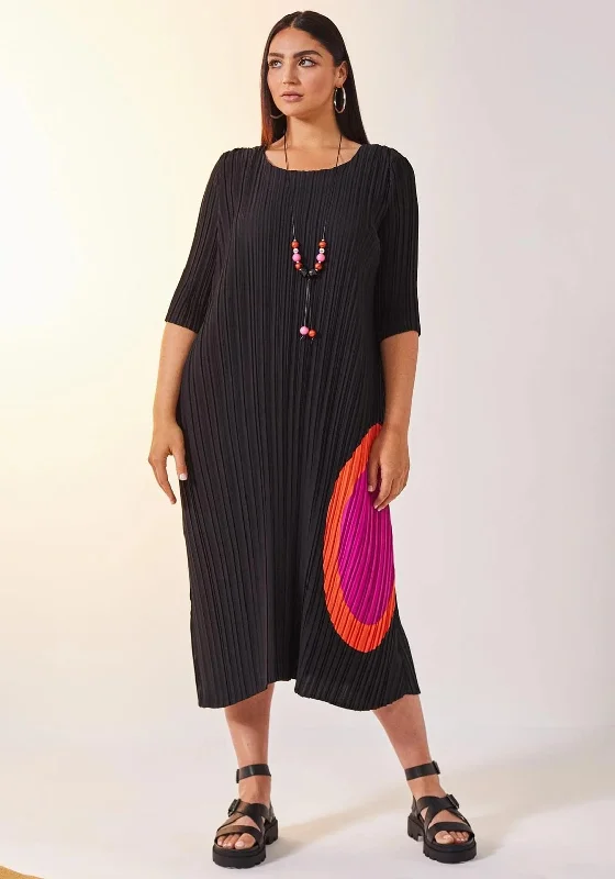 Limited Edition Ora Pleated Tunic Midi Dress, Black Multi