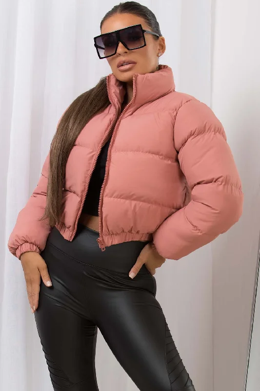 Online Only Crop Puffer Jacket Pink