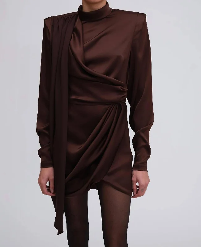 Bianca Solid Silk Dress In Chocolate Brown