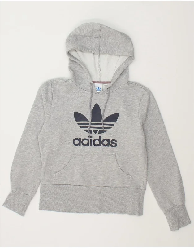 ADIDAS Womens Graphic Hoodie Jumper EU 38 Medium Grey Cotton