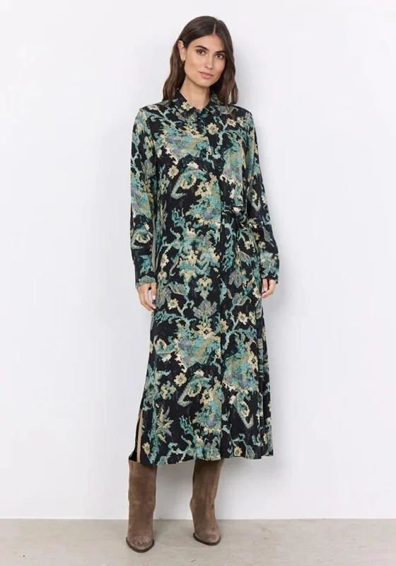 Soyaconcept Takari Abstract Ornate Maxi Shirt Dress, Dark Green