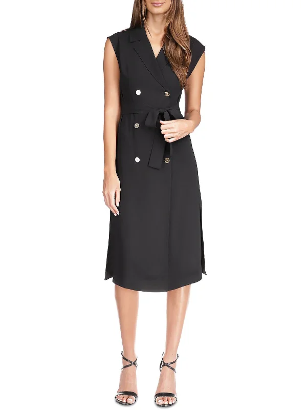 Final Sale Womens Double-Breasted Belted Midi Dress