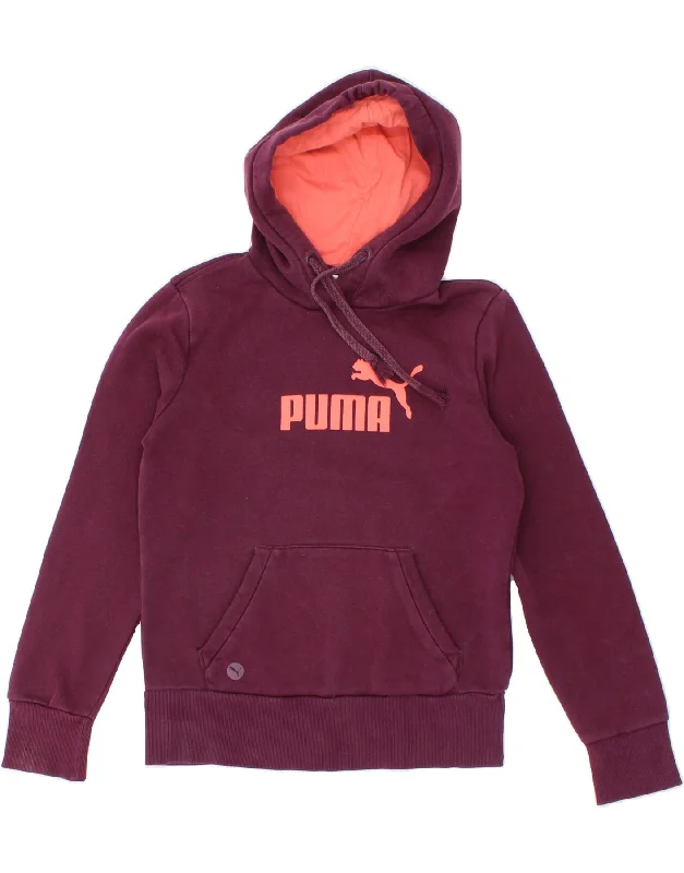 PUMA Womens Graphic Hoodie Jumper UK 12 Medium  Maroon Cotton