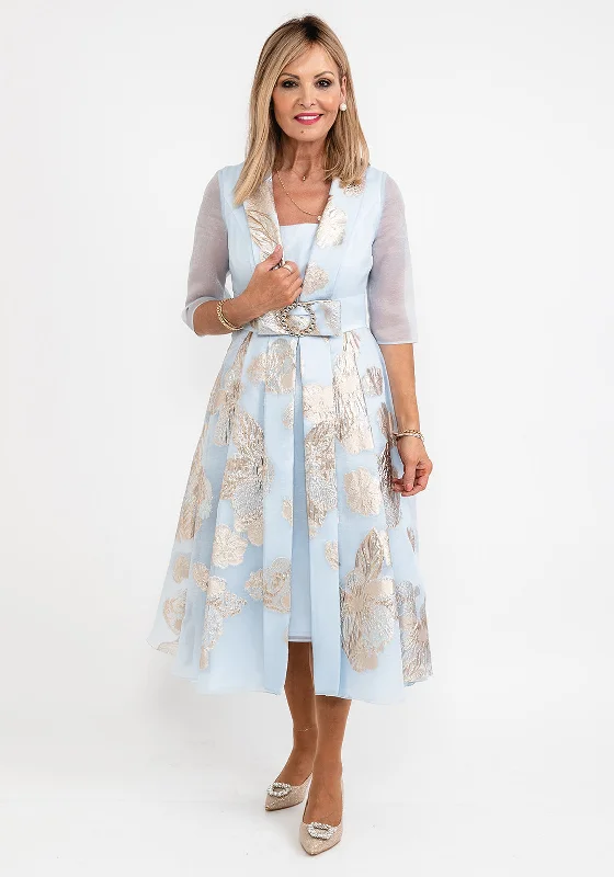 Steals and Deals Gabriela Sanchez Floral Foil Detail A-Line Dress, Light Blue