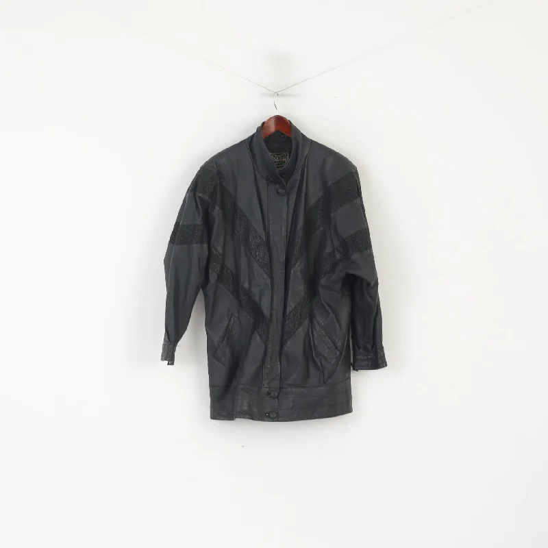 Fantastic Offers Vintage Women XL Jacket Black Leather Bat Bomber Shoulder Pads Retro Top