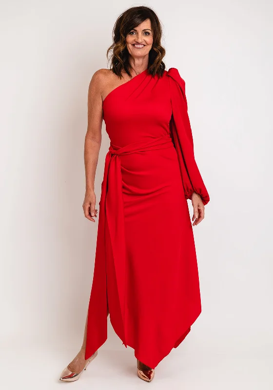 Inventory Reduction Kevan Jon Lila One Sleeve Maxi Dress, Red