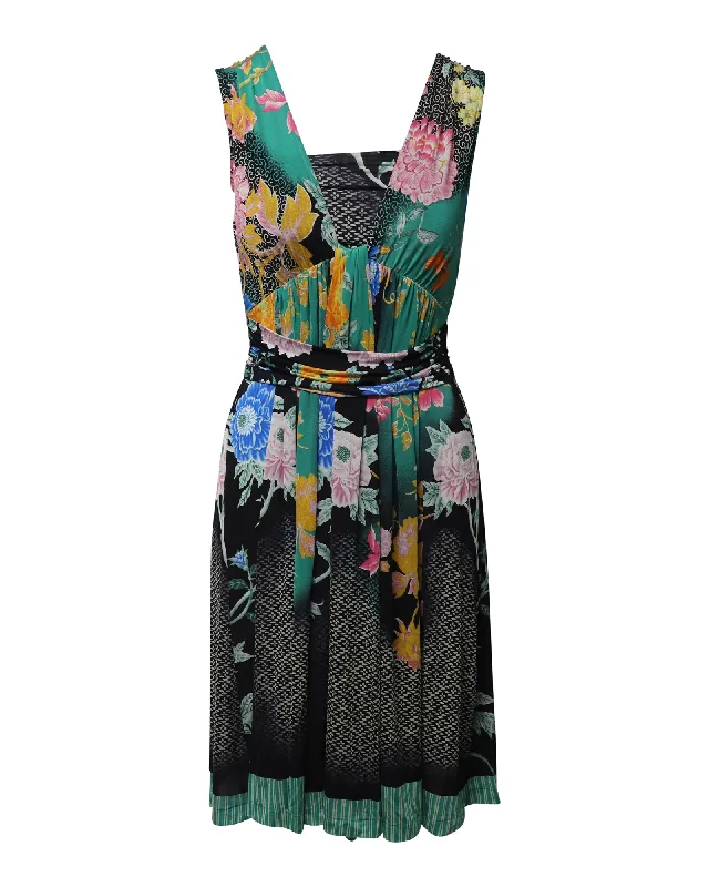 Deal of the Day Etro V-Neck Printed Midi Dress in Multicolor Nylon