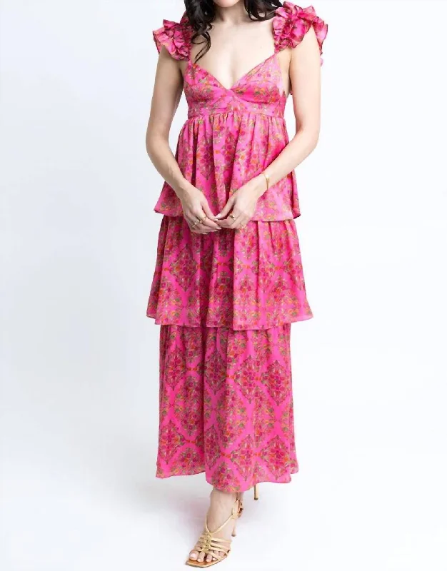 Bargain Bin Floral Ruffle Maxi Dress In Pink