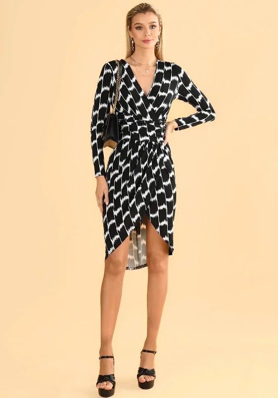 Final Sale Jolie Moi Phebe Ruched Wrap Print Dress, Black