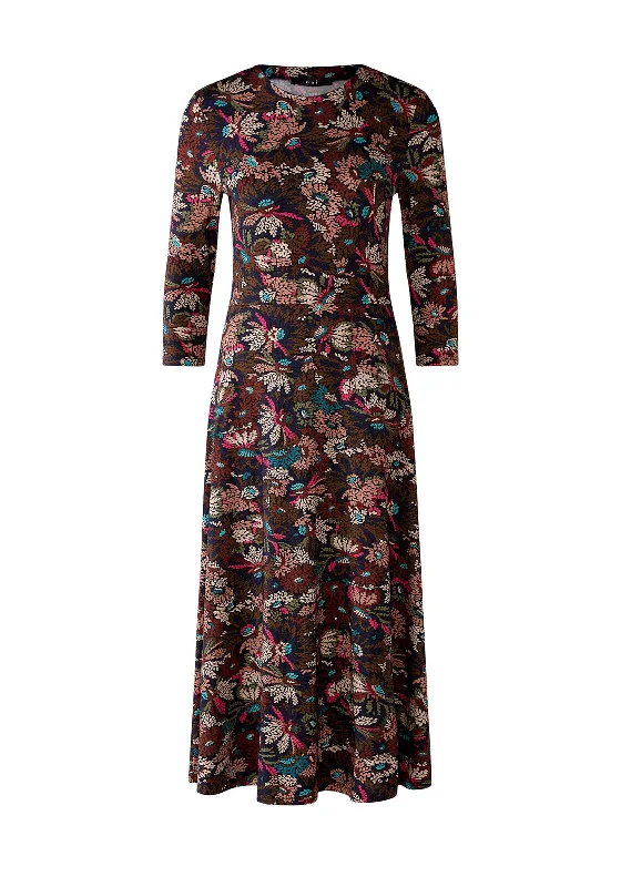 Exclusive Offers OUI Leaf Print A-Line Jersey Midi Dress, Multi