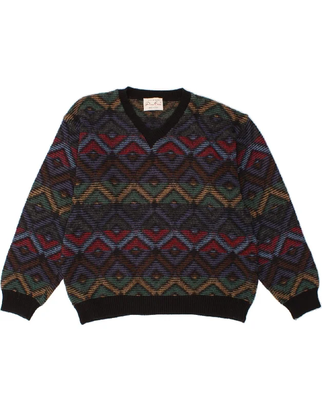 Limited Stock VINTAGE Womens Oversized V-Neck Jumper Sweater UK 18 XL Navy Blue