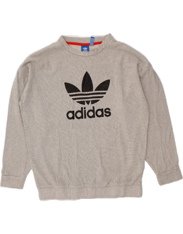 ADIDAS Womens Graphic Oversized Sweatshirt Jumper UK 10 Small Grey Cotton