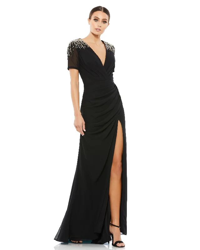 Sequined Embellished Shoulder Evening Gown