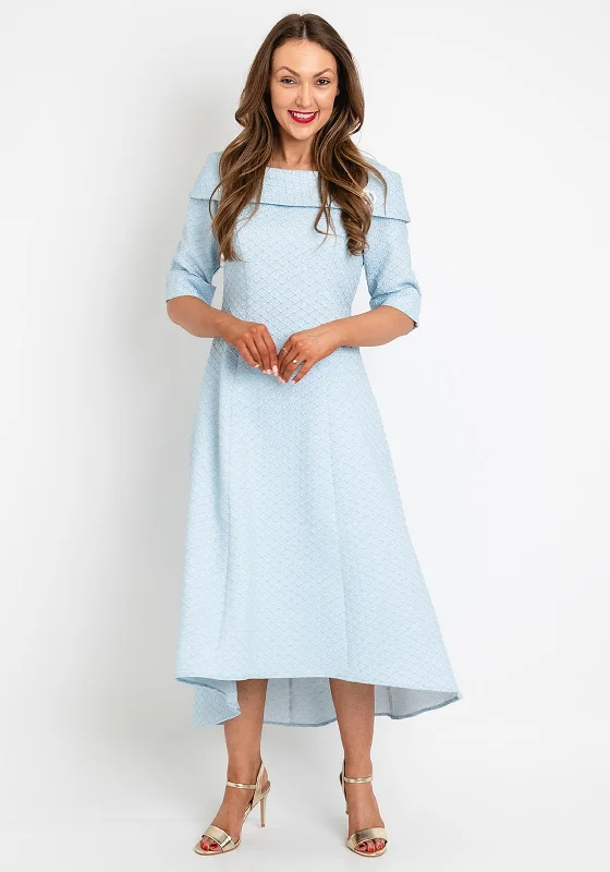 Unbeatable Prices Casandra Metallic Jacquard Print Dipped Hem Dress, Soft Blue