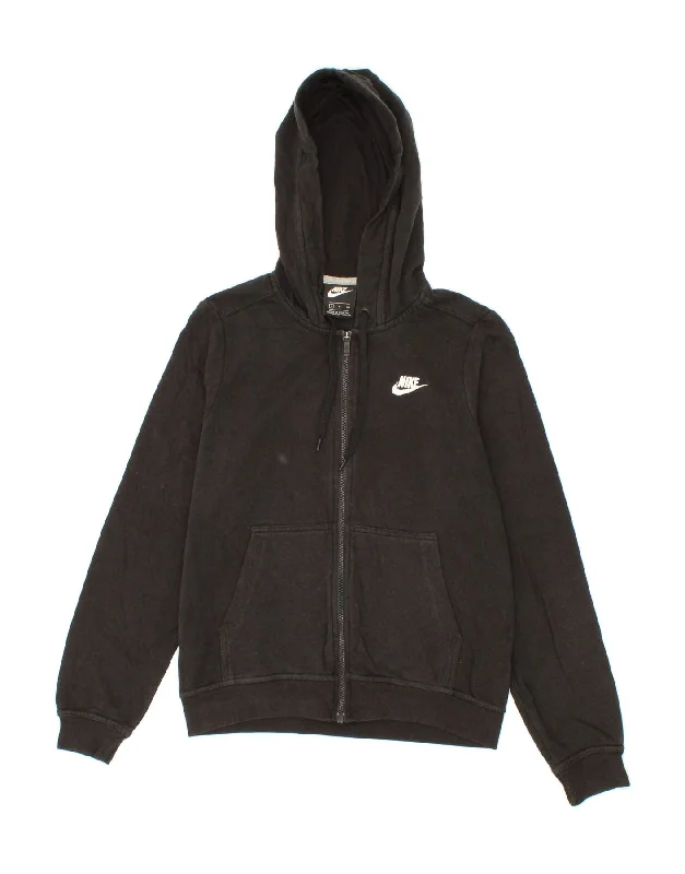 Hurry In NIKE Womens Oversized Zip Hoodie Sweater UK 10 Small Black Cotton