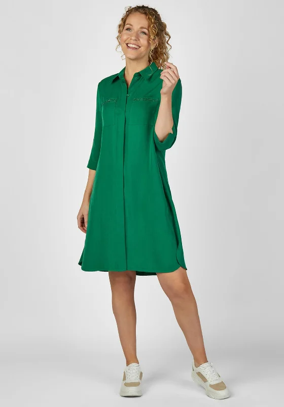 New Deals Rabe Embellished Pockets Knee Length Shirt Dress, Green