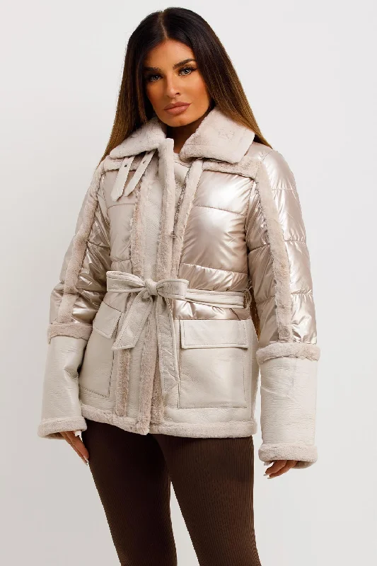 Can't Be Beat Faux Fur Trim Faux Suede Jacket In Rose Gold