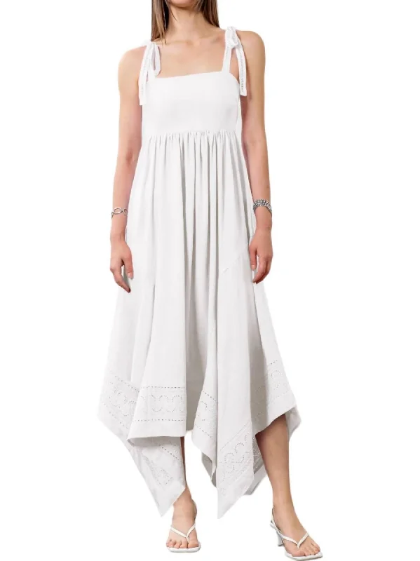 Incredible Offers Shoulder Tie Midi Dress In White