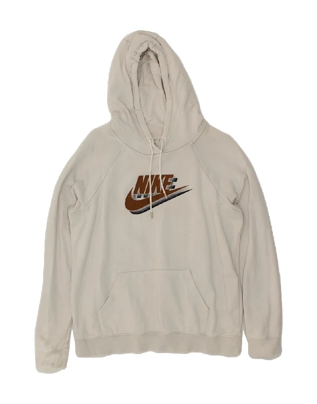 Steals and Deals NIKE Womens Graphic Hoodie Jumper UK 14 Medium Off White Cotton