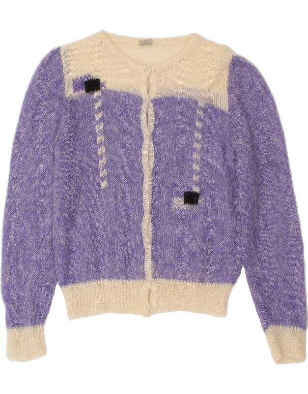 Reduced Prices VINTAGE Womens Cardigan Sweater UK 14 Large Purple Colourblock