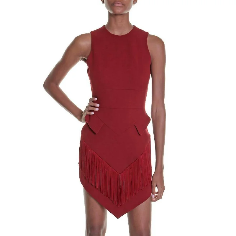 Halter Neck Fringe Trim Cocktail Dress In Red