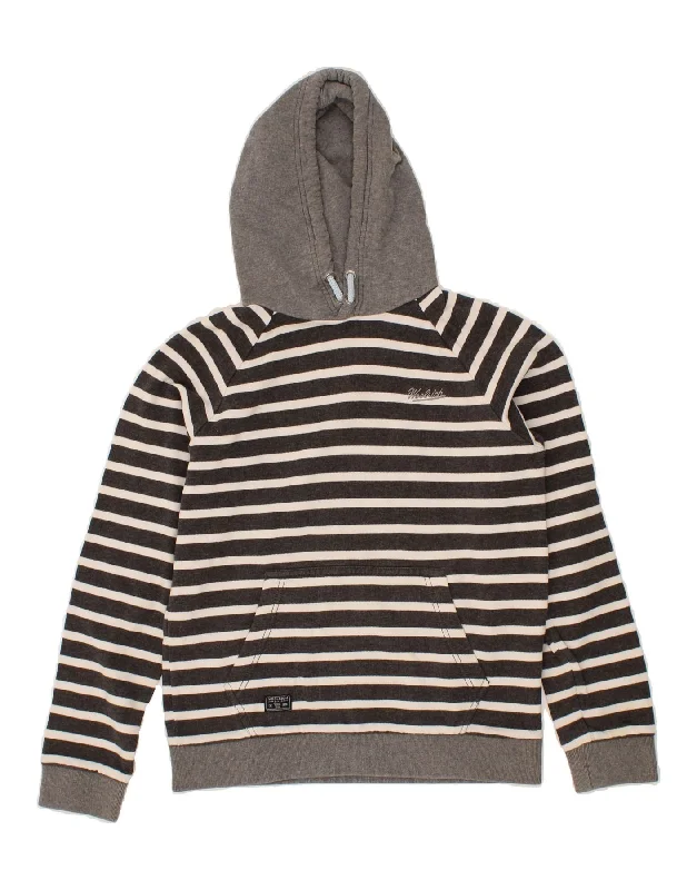 Best Bargains WOOLRICH Womens Hoodie Jumper UK 12 Medium Grey Striped Cotton