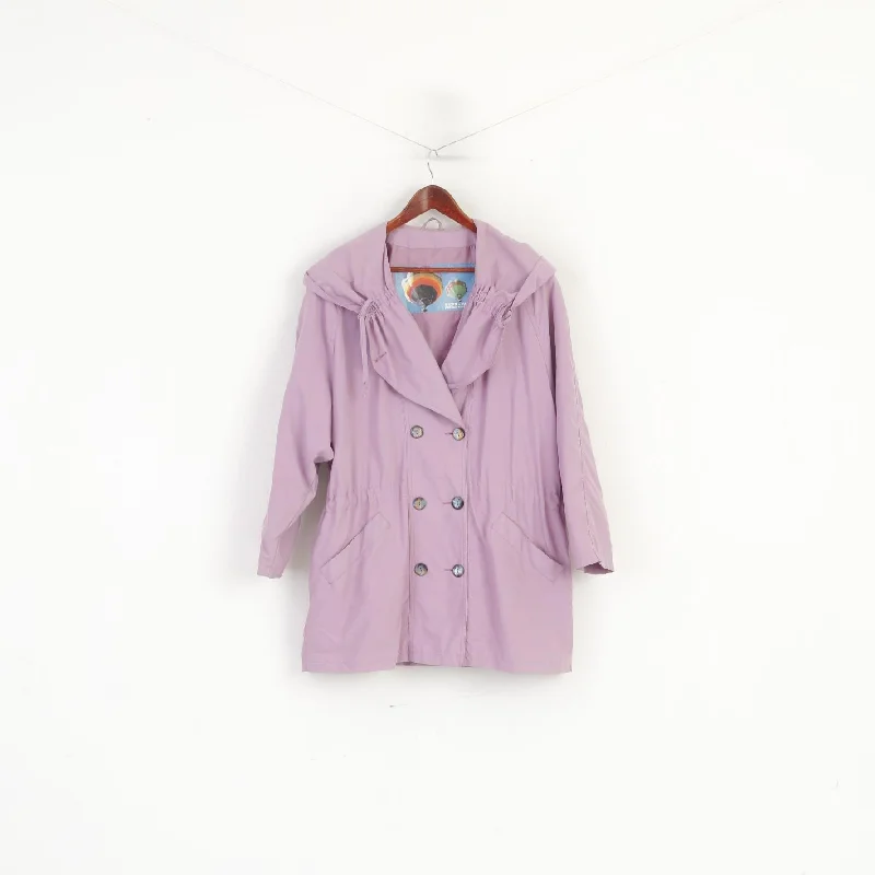 Savings Alert Vintage Women 38 M Jacket Violet Micro Faser Hooded Shoulder Pads Retro Top