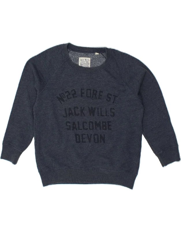 Mega Sale JACK WILLS Womens Graphic Sweatshirt Jumper UK 14 Large  Navy Blue Cotton