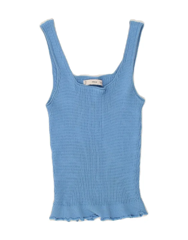 MANGO Womens Crop Vest Tank Top UK 18 XL Blue