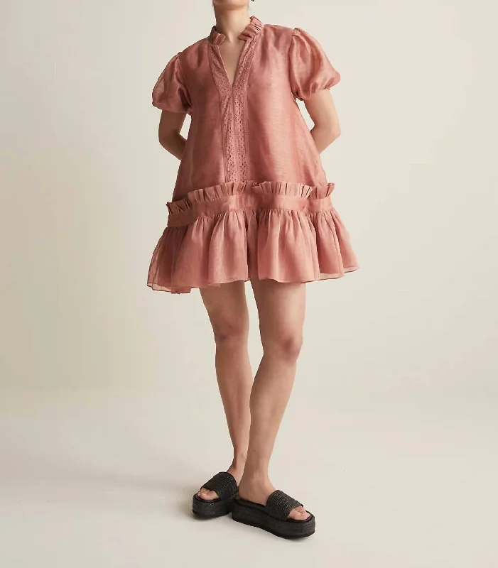 Midnight Madness Marcel Silk Linen Mini Smock Dress In Rose