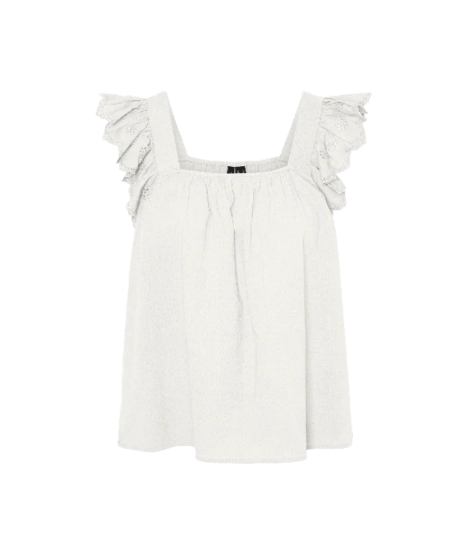 Super Sale Priya S/L Frill Top - White