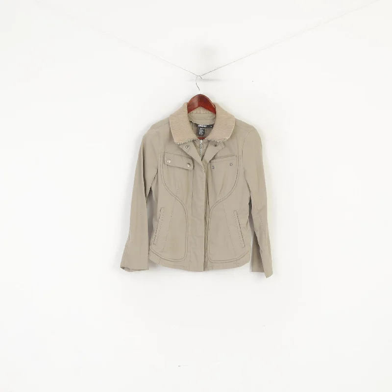 Year-End Clearance DKNY Women 8 S Jacket Khaki Cotton Cropped Zip Up Lightweight Casual Top