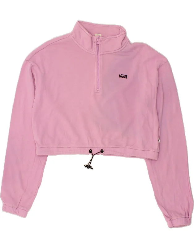 Seasonal Clearance VANS Womens Oversized Crop Zip Neck Sweatshirt Jumper UK 16 Large Pink