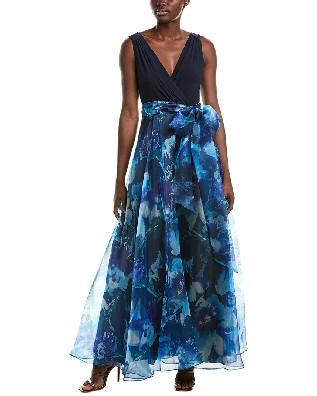 Hot Deal Eliza J Knit Jersey & Printed Organza Gown
