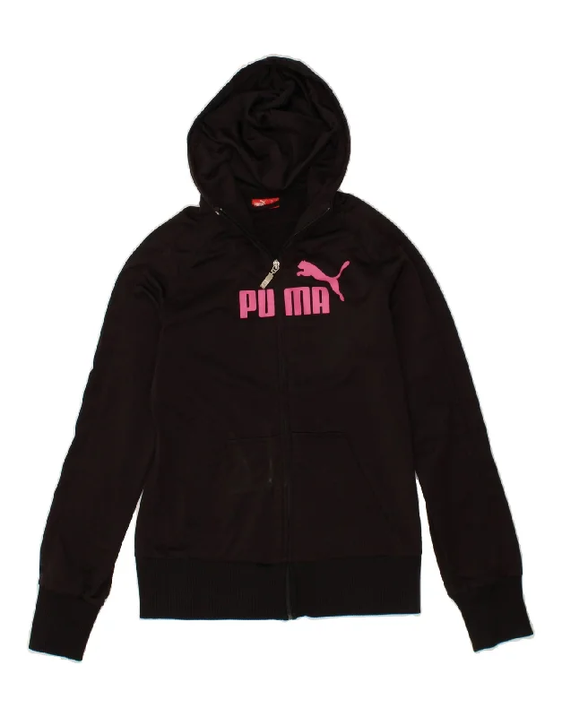 Limited Availability PUMA Womens Graphic Zip Hoodie Sweater UK 12  Medium  Black Polyester