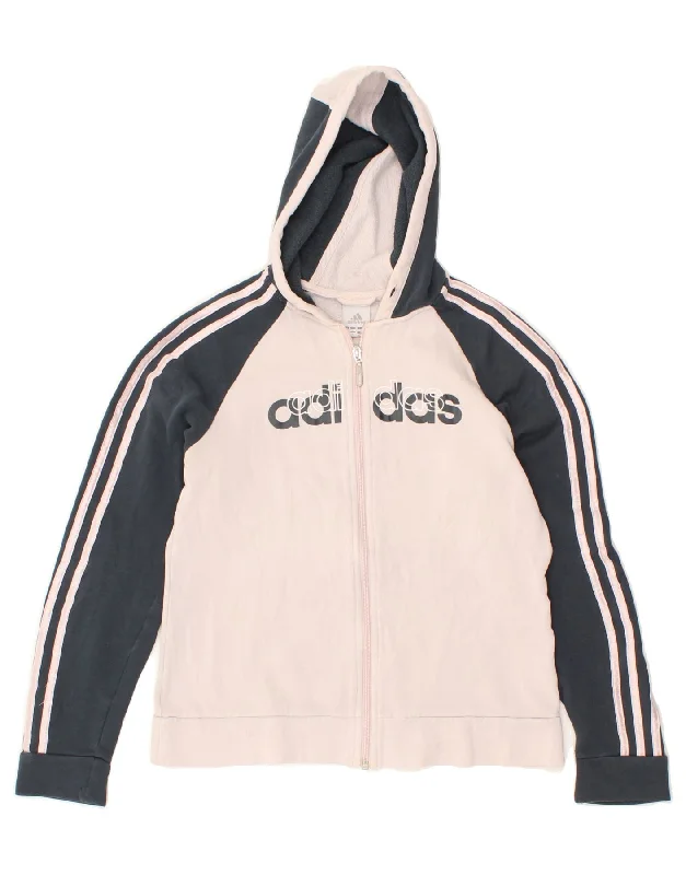 ADIDAS Womens Graphic Zip Hoodie Sweater UK 14 Medium  Pink Colourblock