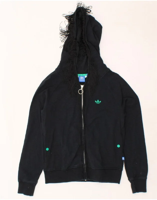 Season Finale Sale ADIDAS Womens Zip Hoodie Sweater UK 10 Small Navy Blue Cotton