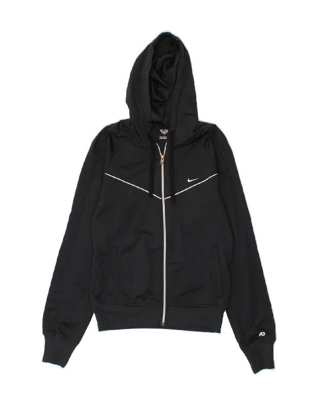 Year-End Clearance NIKE Womens Zip Hoodie Sweater UK 14 Medium Black Polyester