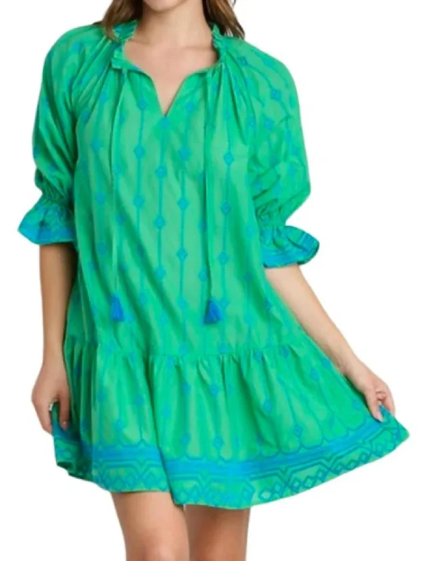 Markdowns Embroidery Mini Dress In Green/blue