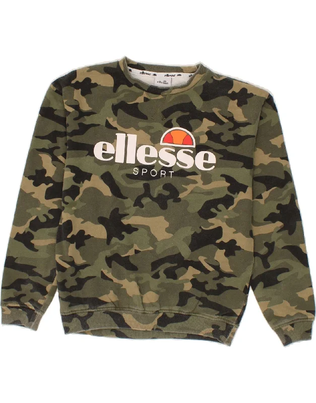 Epic Deals ELLESSE Womens Graphic Sweatshirt Jumper UK 8 Small Green Camouflage