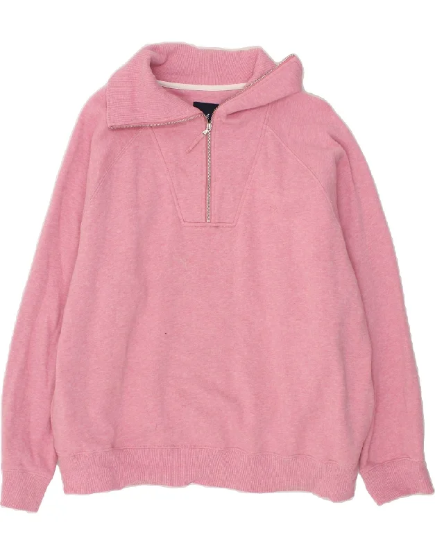 Steals and Deals CREW CLOTHING Womens Zip Neck Sweatshirt Jumper US 18 2XL Pink Cotton