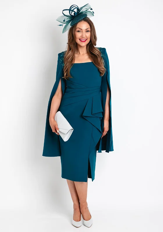 Special Buy Veni Infantino Sequin Embellished Cape Sleeve Midi Dress, Teal